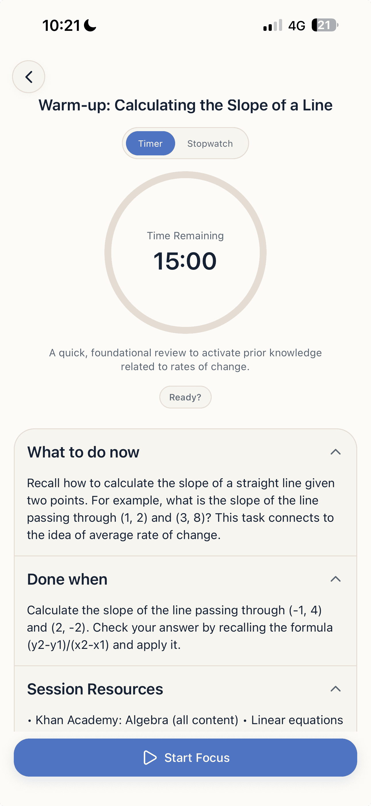 Guided focus sessions